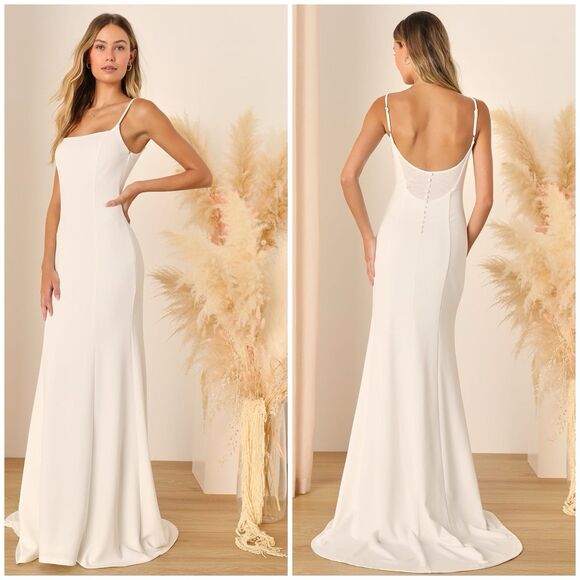 Lulus Blessed Romance Dress Women's M White Sleeveless Mermaid Maxi Button NWT - Picture 1 of 16
